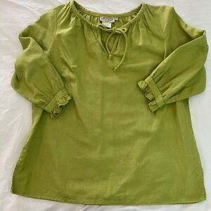 Linen Blend Peasant Blouse PL Tunic Coastal Grandma Lagenlook Green
